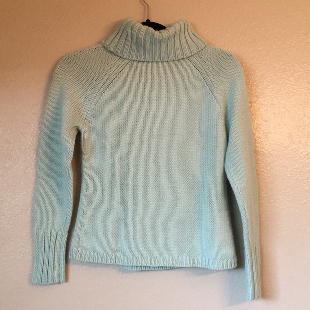 LOFT Mint Green Turtleneck Cable Knit Cozy Sweater Size Small Petite - Picture 6 of 7